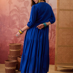 Stylum Women's Blue Solid & Embroidered Rayon Tiered Dress With Jacket (DRSBLUEFERRARI)