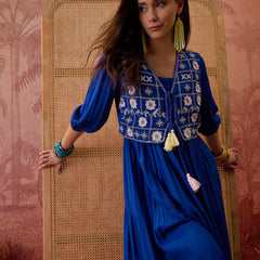 Stylum Women's Blue Solid & Embroidered Rayon Tiered Dress With Jacket (DRSBLUEFERRARI)