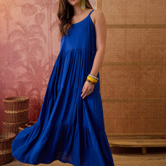 Stylum Women's Blue Solid & Embroidered Rayon Tiered Dress With Jacket (DRSBLUEFERRARI)