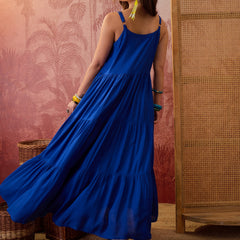 Stylum Women's Blue Solid & Embroidered Rayon Tiered Dress With Jacket (DRSBLUEFERRARI)