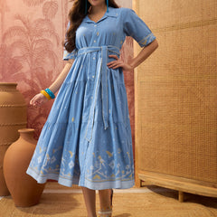 Stylum Women's Blue Solid Cotton Tiered Dress (DRSBLUEVIVORA)