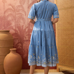 Stylum Women's Blue Solid Cotton Tiered Dress (DRSBLUEVIVORA)