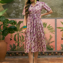 Stylum Women's Cream Floral Printed Cotton Flared Dress (DRSCREAMDATES)