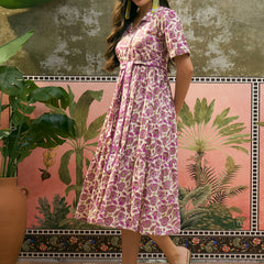 Stylum Women's Cream Floral Printed Cotton Flared Dress (DRSCREAMDATES)
