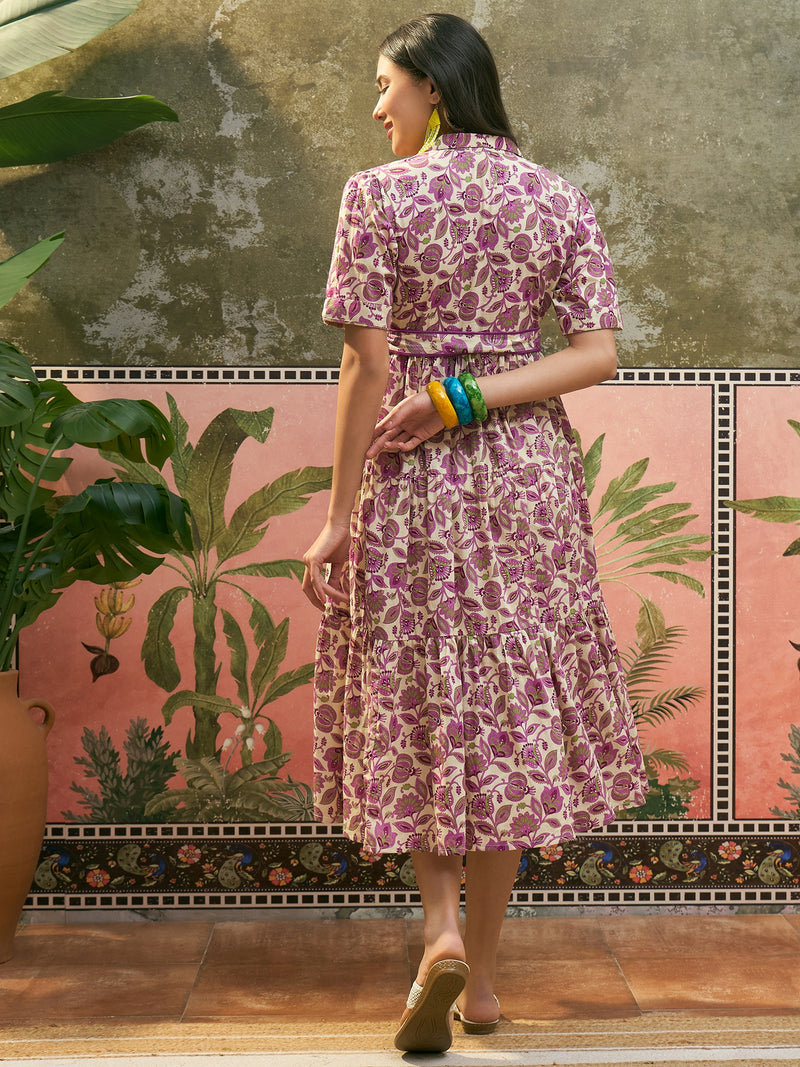 Stylum Women's Cream Floral Printed Cotton Flared Dress (DRSCREAMDATES)