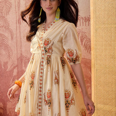 Stylum Women's Cream Ethnic Motifs Cotton Blend Empire Dress (DRSCREAMLOOP)