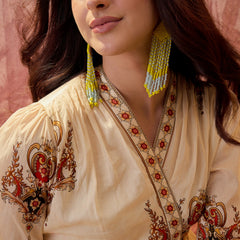 Stylum Women's Cream Ethnic Motifs Cotton Blend Empire Dress (DRSCREAMLOOP)