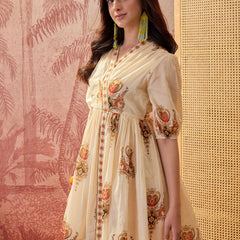 Stylum Women's Cream Ethnic Motifs Cotton Blend Empire Dress (DRSCREAMLOOP)