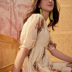 Stylum Women's Cream Ethnic Motifs Cotton Blend Empire Dress (DRSCREAMLOOP)