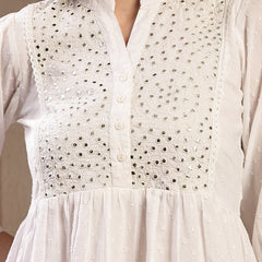 Stylum Women's White Self Design Cotton Tiered Dress (DRSDOLAWHITE)