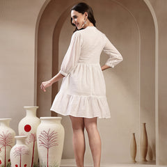 Stylum Women's White Self Design Cotton Tiered Dress (DRSDOLAWHITE)