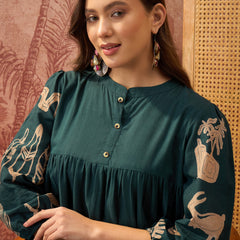 Stylum Women's Green Boho Printed Cotton Tiered Dress (DRSGREENMAAYURI)