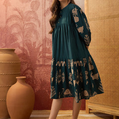 Stylum Women's Green Boho Printed Cotton Tiered Dress (DRSGREENMAAYURI)
