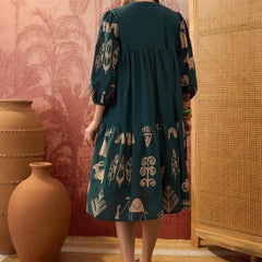 Stylum Women's Green Boho Printed Cotton Tiered Dress (DRSGREENMAAYURI)