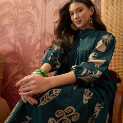 Stylum Women's Green Boho Printed Cotton Tiered Dress (DRSGREENMAAYURI)