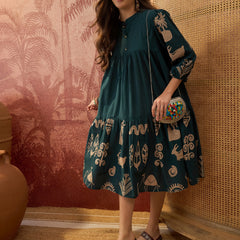 Stylum Women's Green Boho Printed Cotton Tiered Dress (DRSGREENMAAYURI)