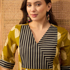 Stylum Women's Mustard Block Printed Cotton Flared Dress (DRSMUSTDAPER)