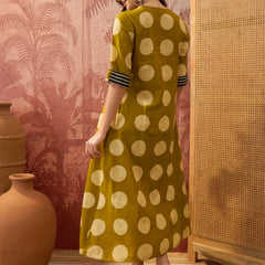 Stylum Women's Mustard Block Printed Cotton Flared Dress (DRSMUSTDAPER)