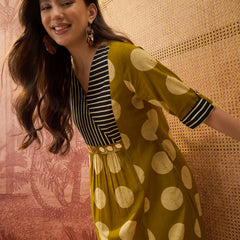 Stylum Women's Mustard Block Printed Cotton Flared Dress (DRSMUSTDAPER)