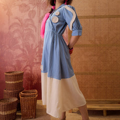 Stylum Women's Sky Blue Solid & Embroidered Cotton Flex A-Line Dress (DRSSKYKOOL)