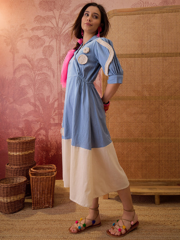 Stylum Women's Sky Blue Solid & Embroidered Cotton Flex A-Line Dress (DRSSKYKOOL)