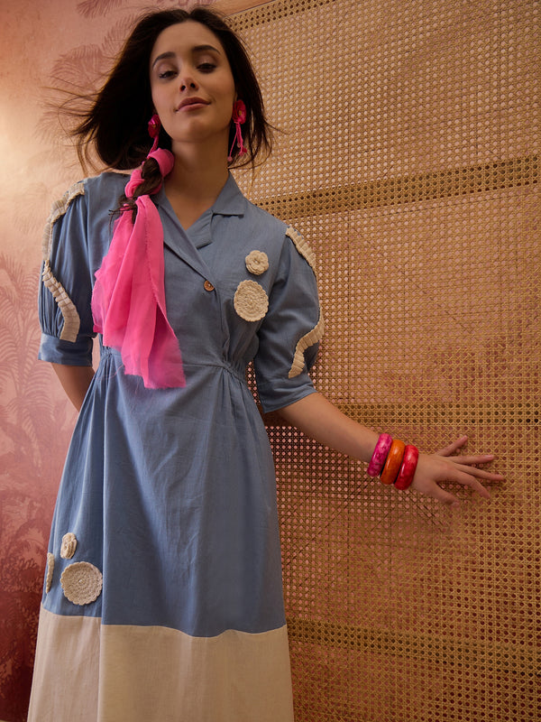 Stylum Women's Sky Blue Solid & Embroidered Cotton Flex A-Line Dress (DRSSKYKOOL)