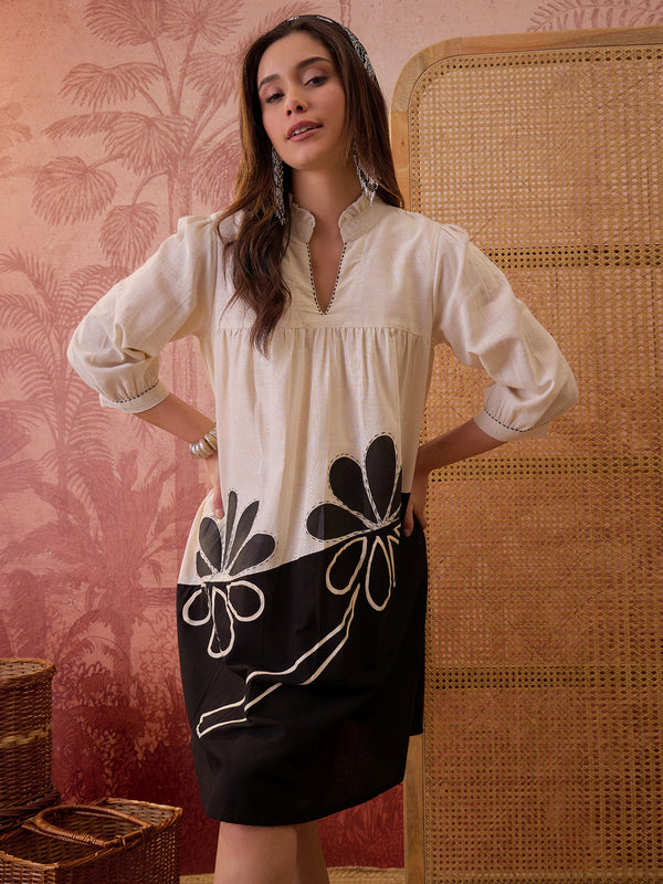 Stylum Women's White Solid Cotton A-Line Dress (DRSWHITEBONY)