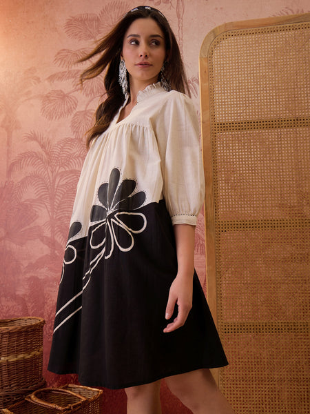 Stylum Women's White Solid Cotton A-Line Dress (DRSWHITEBONY)