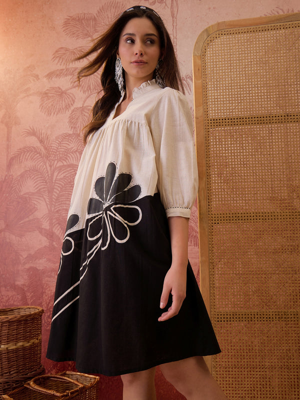 Stylum Women's White Solid Cotton A-Line Dress (DRSWHITEBONY)