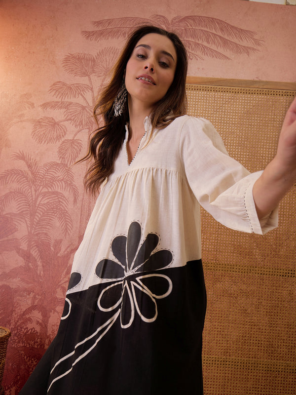 Stylum Women's White Solid Cotton A-Line Dress (DRSWHITEBONY)