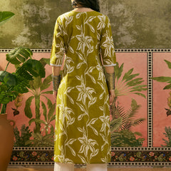 Stylum Women's Green Floral Printed & Embroidered Cotton Straight Kurta (GREENMODERN)
