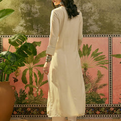 Stylum Women's Ivory Solid & Embroidered Rayon Straight Kurta (IVORYESPIRT)