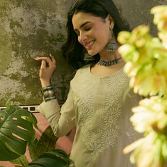 Stylum Women's Ivory Solid & Embroidered Rayon Straight Kurta (IVORYESPIRT)