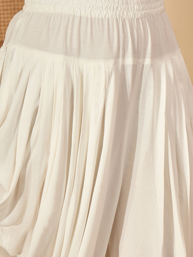 Stylum Women's White Solid & Embroidered Rayon A-Line Kurti Dhoti Pant with Jacket (JTDWHITEROBIN)