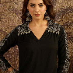 Stylum Women's Black Solid Crepe A-Line Kurta Pant Set (KPBLACKKOTA)