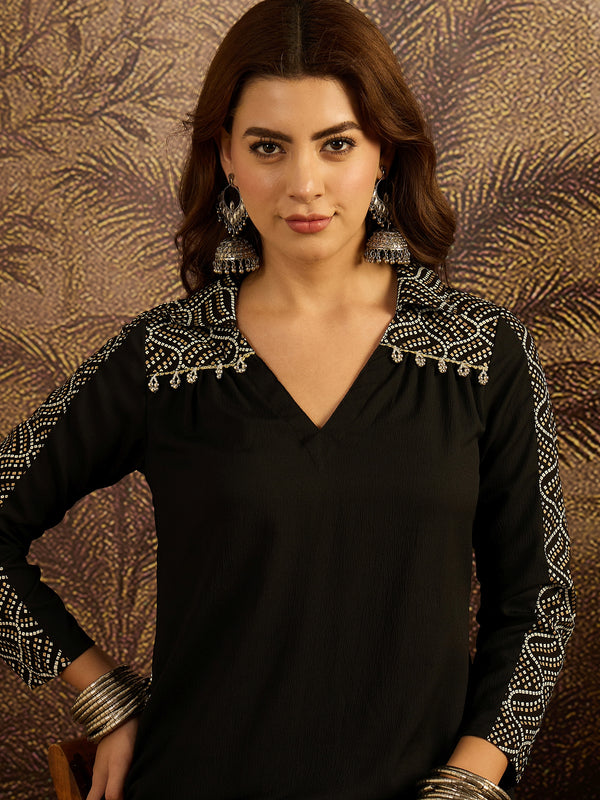 Stylum Women's Black Solid Crepe A-Line Kurta Pant Set (KPBLACKKOTA)