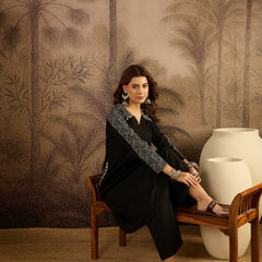 Stylum Women's Black Solid Crepe A-Line Kurta Pant Set (KPBLACKKOTA)