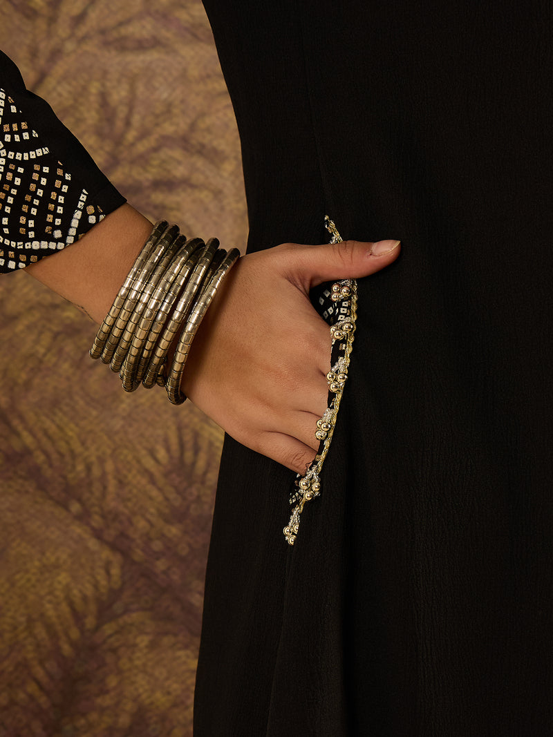 Stylum Women's Black Solid Crepe A-Line Kurta Pant Set (KPBLACKKOTA)