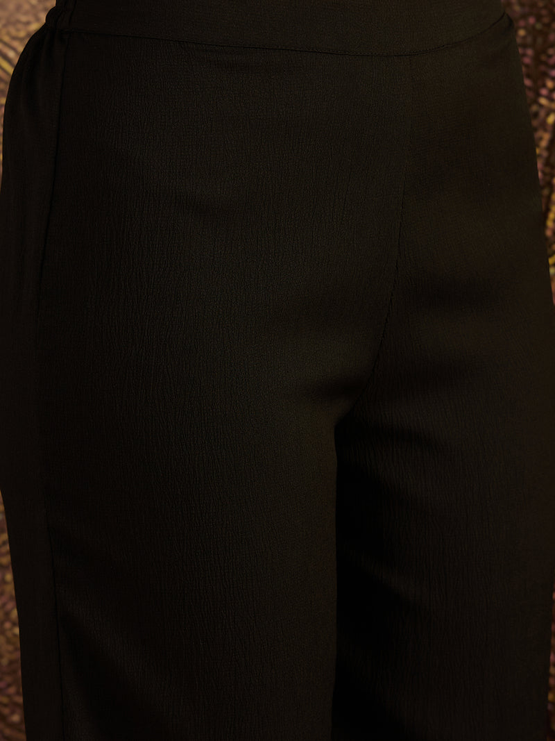 Stylum Women's Black Solid Crepe A-Line Kurta Pant Set (KPBLACKKOTA)