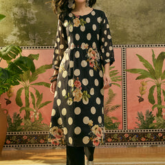 Stylum Women's Black Polka Printed Voile Straight Kurta Pant Set (KPBLACKTOFFEE)