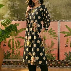Stylum Women's Black Polka Printed Voile Straight Kurta Pant Set (KPBLACKTOFFEE)