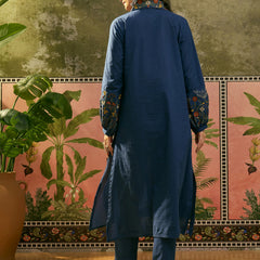Stylum Women's Blue Solid & Embroidered Cotton A-Line Kurta Pant Set (KPBLUEMOLIK)