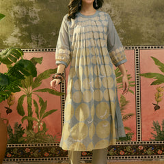 Stylum Women's Blue Polka Dots Printed Voile A-Line Kurta Pant Set (KPBLUEVOK)