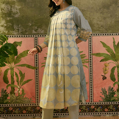 Stylum Women's Blue Polka Dots Printed Voile A-Line Kurta Pant Set (KPBLUEVOK)
