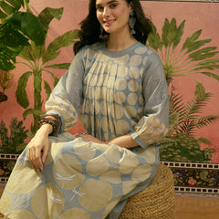 Stylum Women's Blue Polka Dots Printed Voile A-Line Kurta Pant Set (KPBLUEVOK)