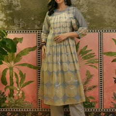Stylum Women's Blue Polka Dots Printed Voile A-Line Kurta Pant Set (KPBLUEVOK)