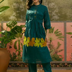 Stylum Women's Blue Solid Voile A-Line Kurta Pant Set (KPBLUEYODA)