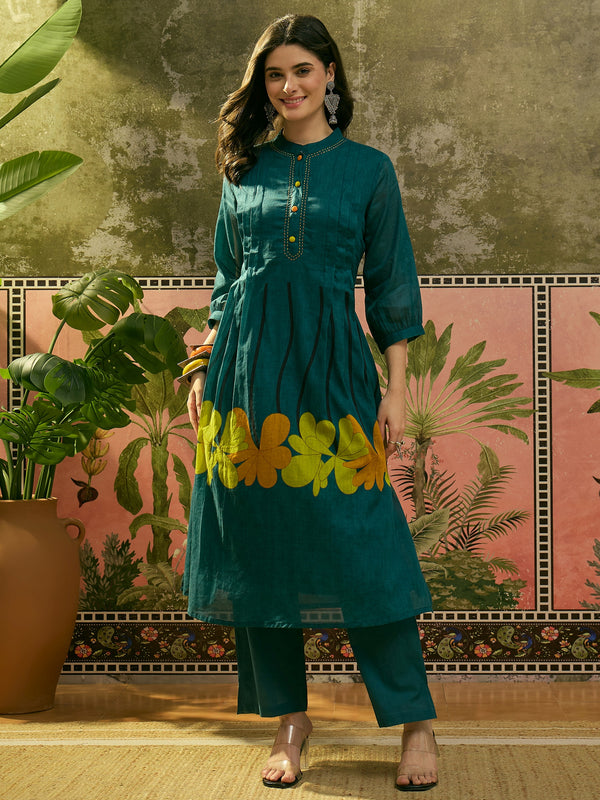 Stylum Women's Blue Solid Voile A-Line Kurta Pant Set (KPBLUEYODA)