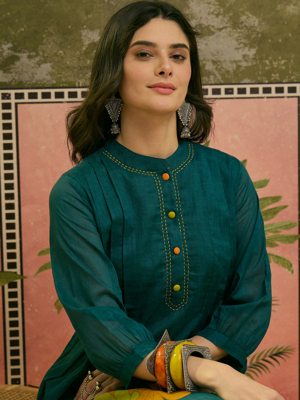 Stylum Women's Blue Solid Voile A-Line Kurta Pant Set (KPBLUEYODA)