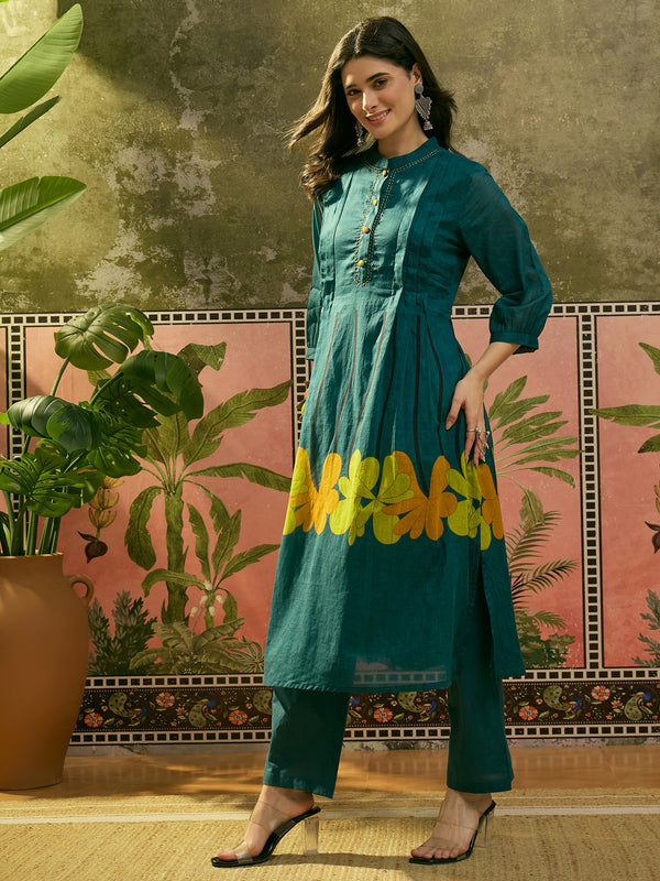 Stylum Women's Blue Solid Voile A-Line Kurta Pant Set (KPBLUEYODA)